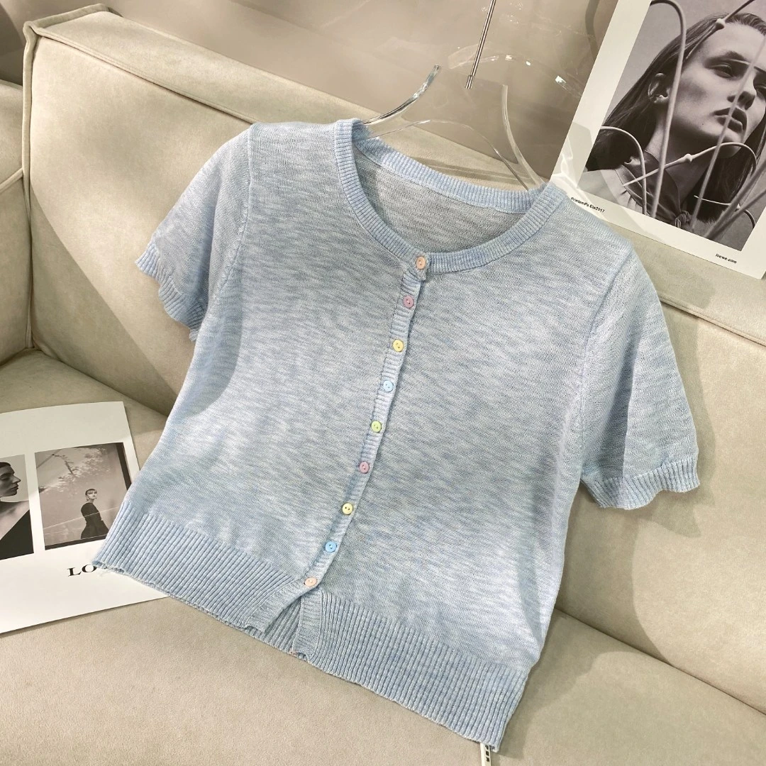 【B305】B-薄款夏季针织彩扣上衣开衫YNF25B141-68019T