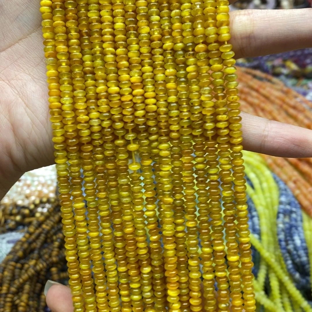 未镶嵌玛瑙/玉髓珠宝半成品一条天然2×4mm玉化金虎眼算盘