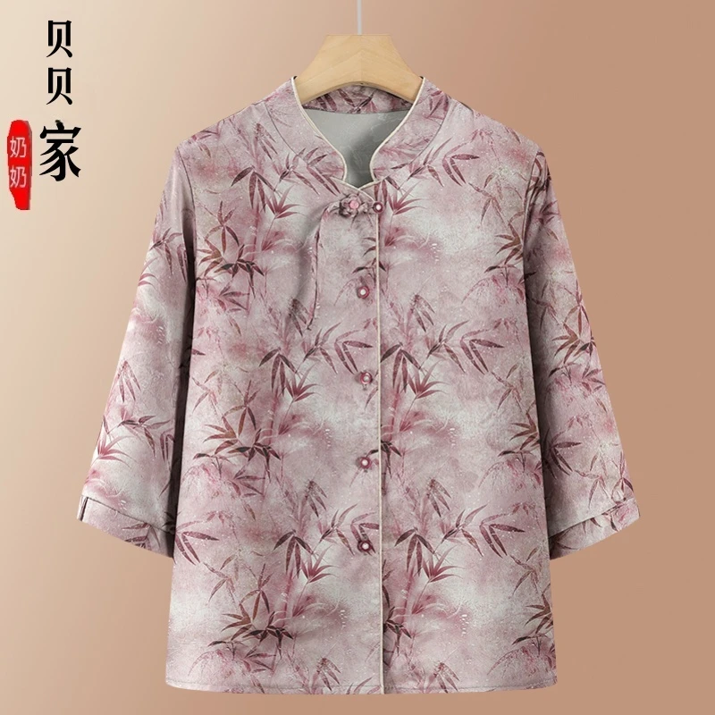 中老年人女夏季衬衫奶奶七分夏装女装上衣老太太衣服妈妈衬衣衣服