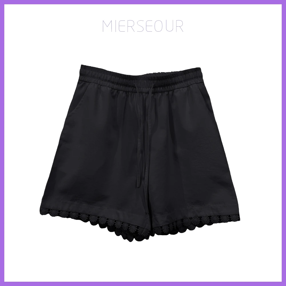 【冰晶钛金棉酸酸面料】夏季新款A字高腰显瘦百搭气质花边短裤R755