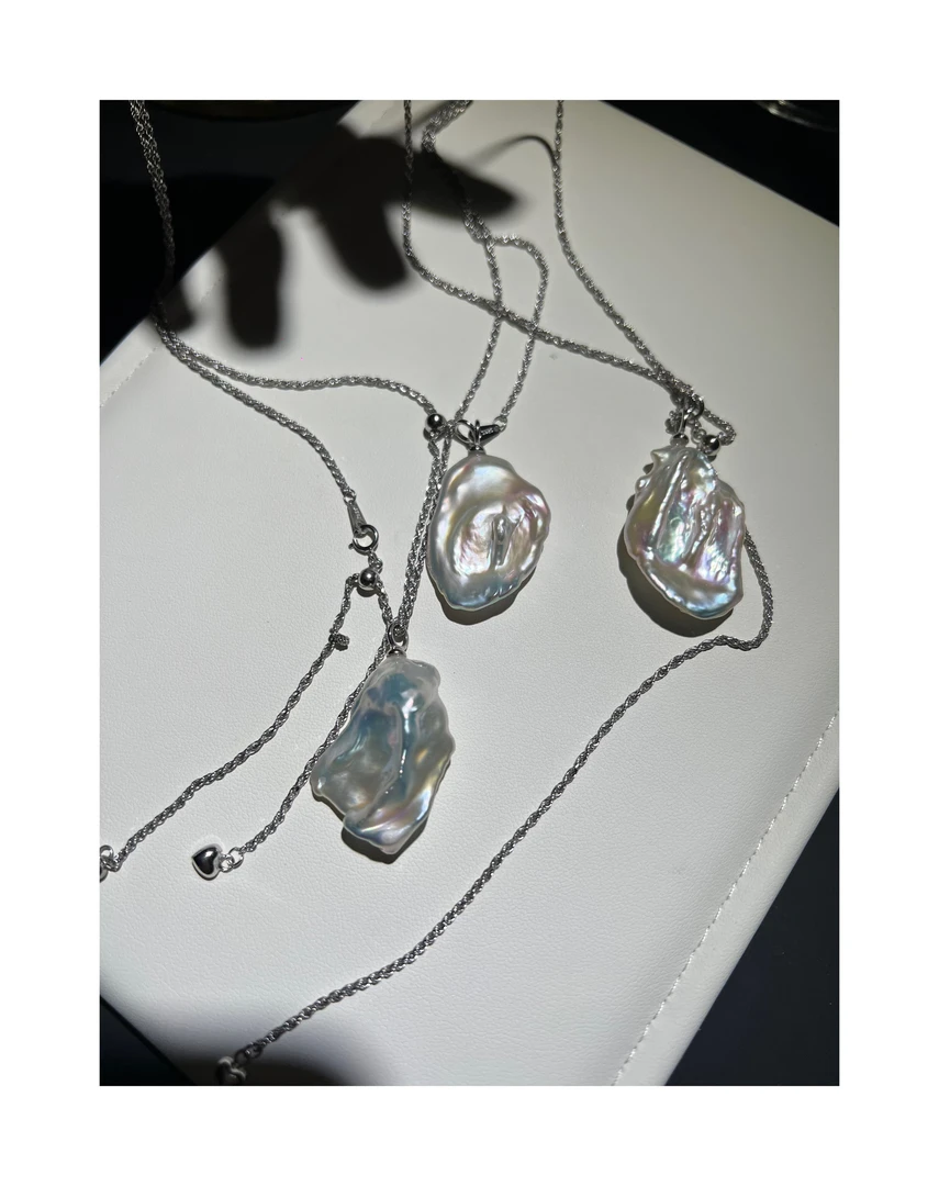 JUNMU稀有大花瓣珍珠吊坠925银百搭锁骨链颈链多样性发货发一