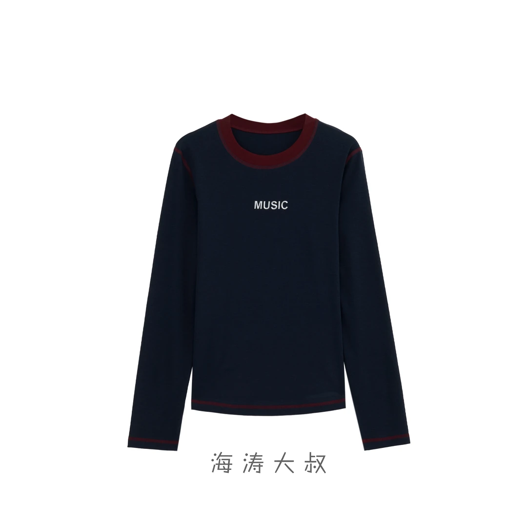 【海涛大叔】「销冠」MUSIC撞色线装饰线圆领长袖衫GS5628