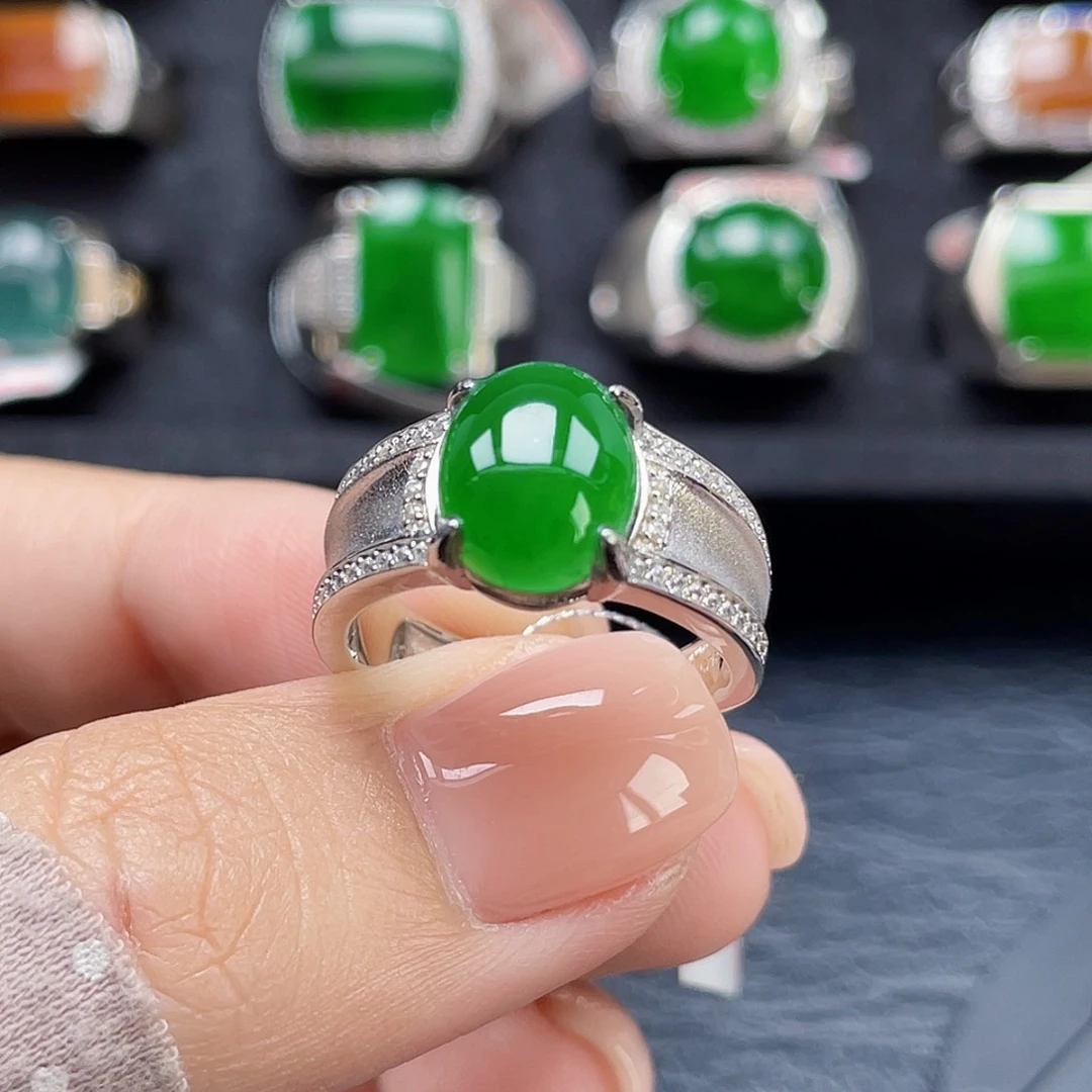 翡翠戒指银S925镶嵌天然a货翡翠没运费险3407