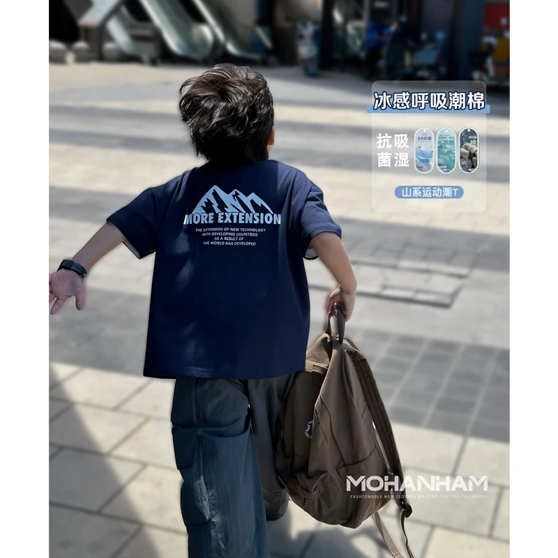 凯文家童装2025年夏季新品男童中大童韩版时尚印花儿童短袖T恤衫