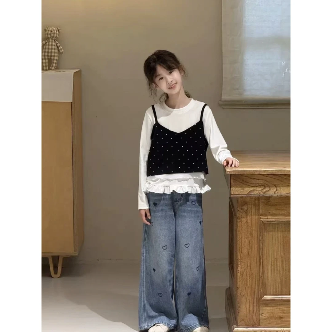 【现货】2025秋韩版爱心刺绣直筒牛仔裤 D609 609 Y