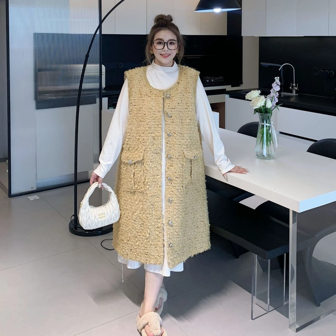 媛子大码高级感小香风马夹中长款显瘦气质时尚韩版百搭轻奢马甲