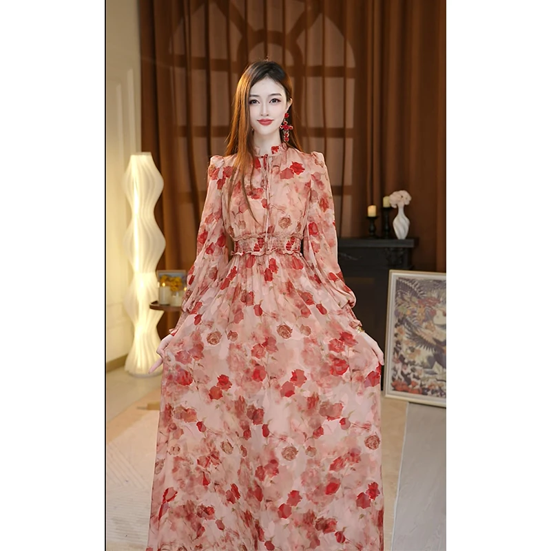尤克菲儿 “浪漫情人节”高定轻奢气质优雅印花显瘦修身烧花连衣裙