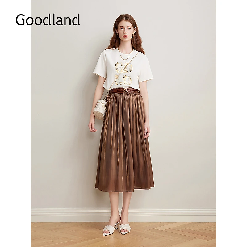 【美拉德】Goodland美地2025夏季新款粼光法式仙女裙A字半身裙