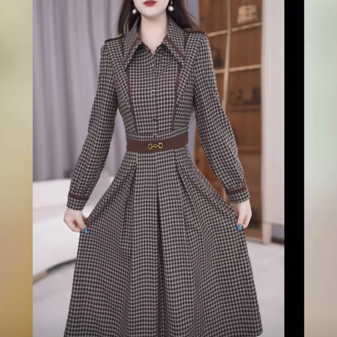 【连衣裙】2025秋季新款优雅洋气气质收腰显瘦显白中长款连衣裙