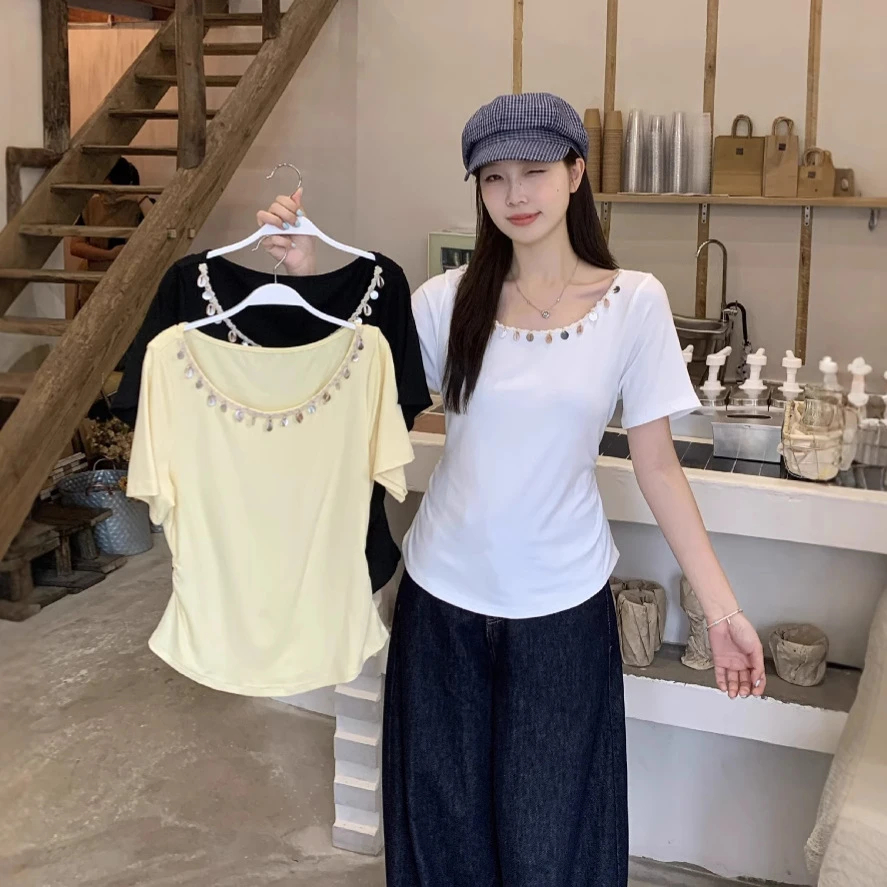 清2025夏季大码女装波西米亚风流苏短袖T恤设计感圆领上衣64633