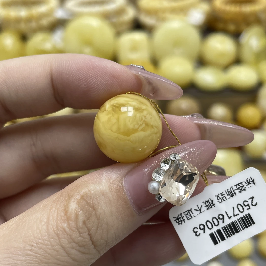 段掌柜臻选·16.8mm天然原矿蜜蜡浓蜡妖花溶洞圆珠瑕