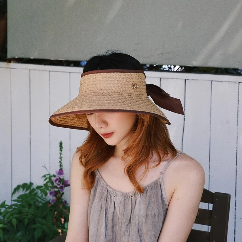 草编大帽檐空顶帽百搭蛋卷帽女夏大头围折叠防晒帽子遮阳太阳帽