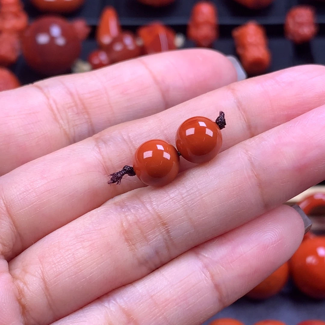 未镶嵌圆珠对珠8mm南红玛瑙