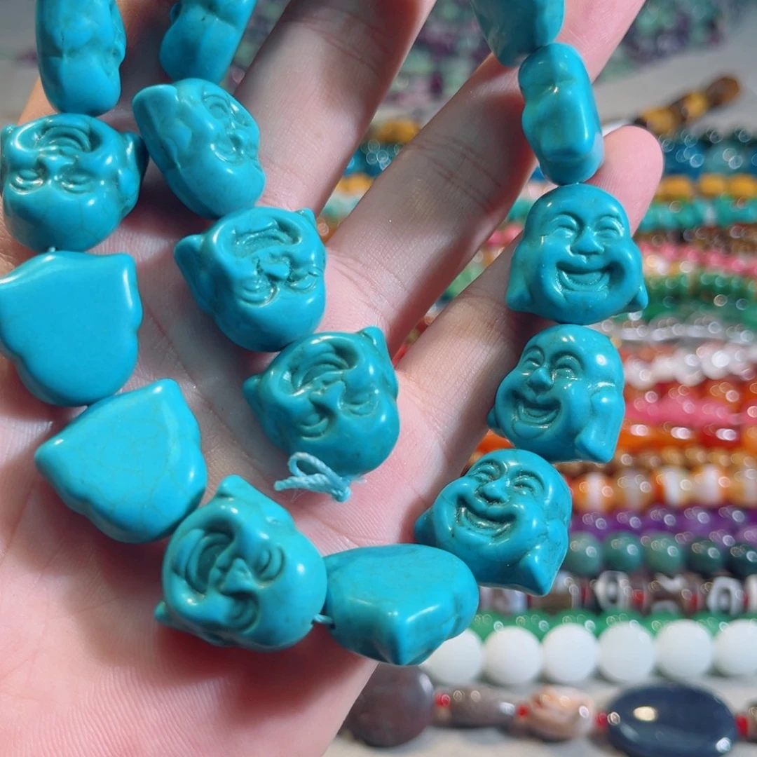 玛瑙/玉髓合金珠宝半成品松石雕刻佛公一条20颗 21mm