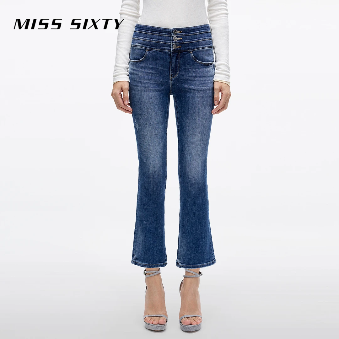 Miss Sixty2025秋季新款牛仔裤女三环高腰微喇裤八分裤都市假日