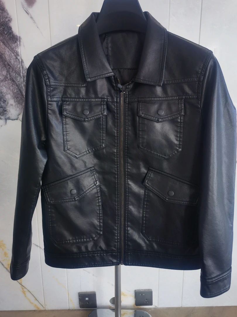 2025时尚潮流短款水洗皮衣短款黑色春季