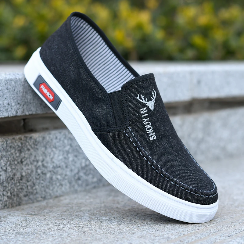 夏季男士老北京布鞋一脚蹬防滑休闲鞋平底透气帆布鞋软底耐磨