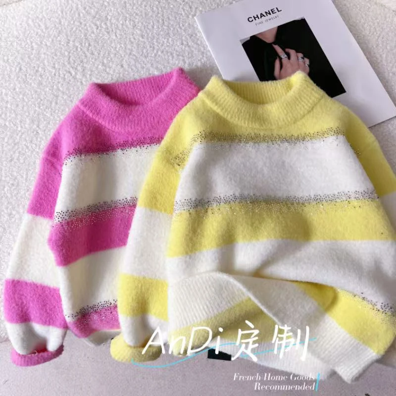 〖ANDI〗安迪秋冬款新款女童毛衣设计感条纹毛衣5399