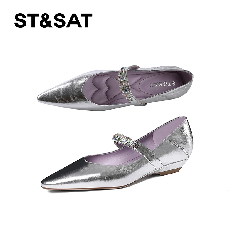 St&Sat/星期六气质玛丽珍鞋坡跟浅口法式尖头百搭女士单鞋水钻