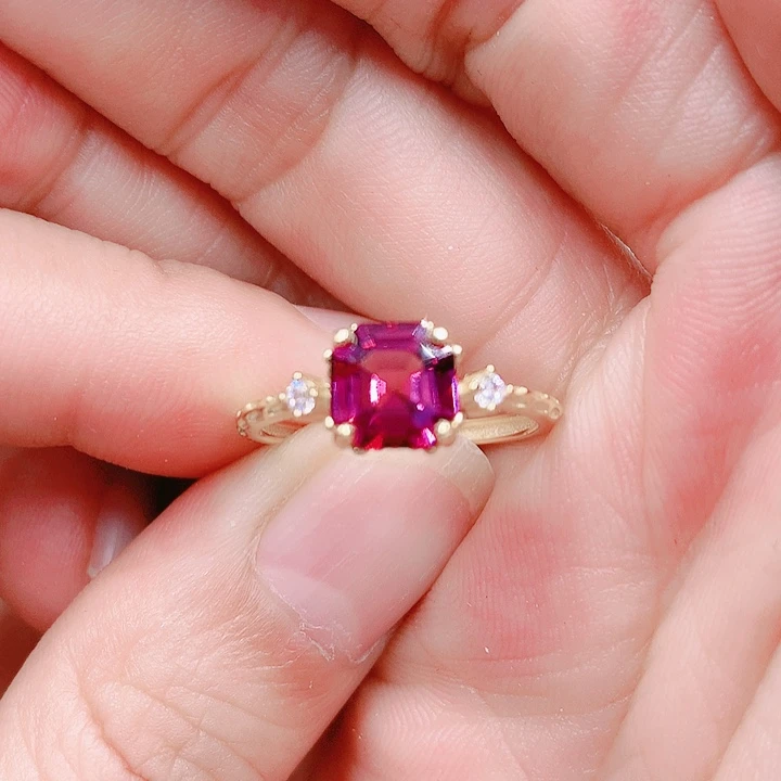 石榴石戒指银S925镶嵌7✖️7