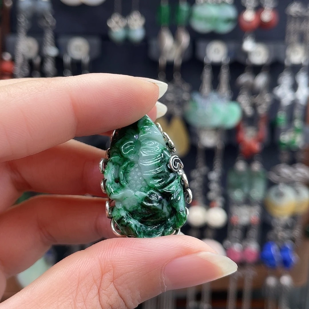 奶***）翡翠银S925镶嵌耳饰633gjnhh