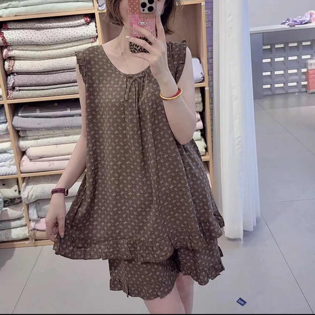 夏季薄款宽松碎花吊带短裤家居服可外穿甜美睡衣（微缩水有色差
