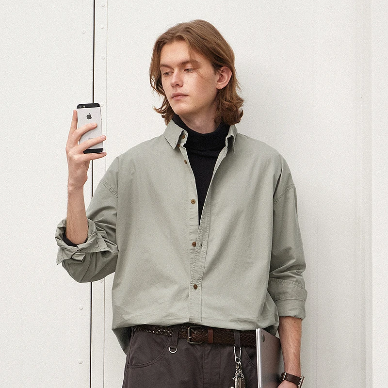 714street日系休闲水洗做旧长袖衬衫2025新款宽松落肩外套511202