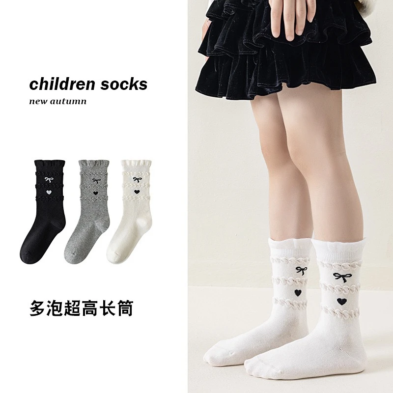 2025新款儿童袜子春秋款长筒女童中大童泡泡口学生ins潮流中筒袜