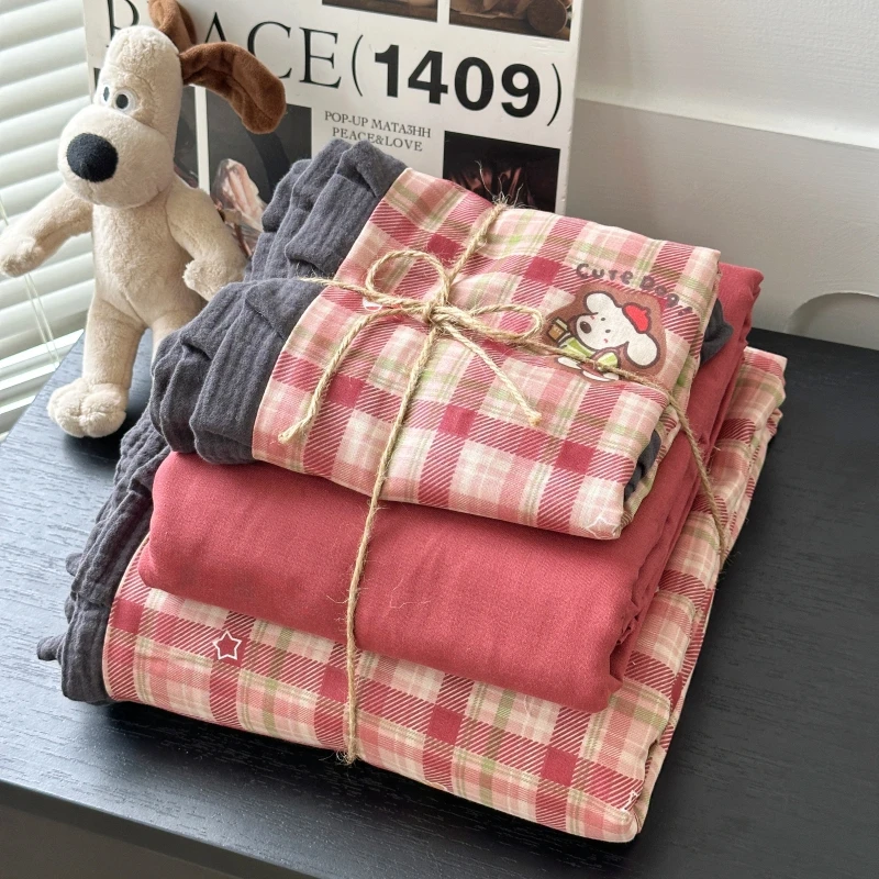 W.【妃巢】全棉A类母婴双层纱超柔清新裸睡纯棉皱皱边可机洗套件