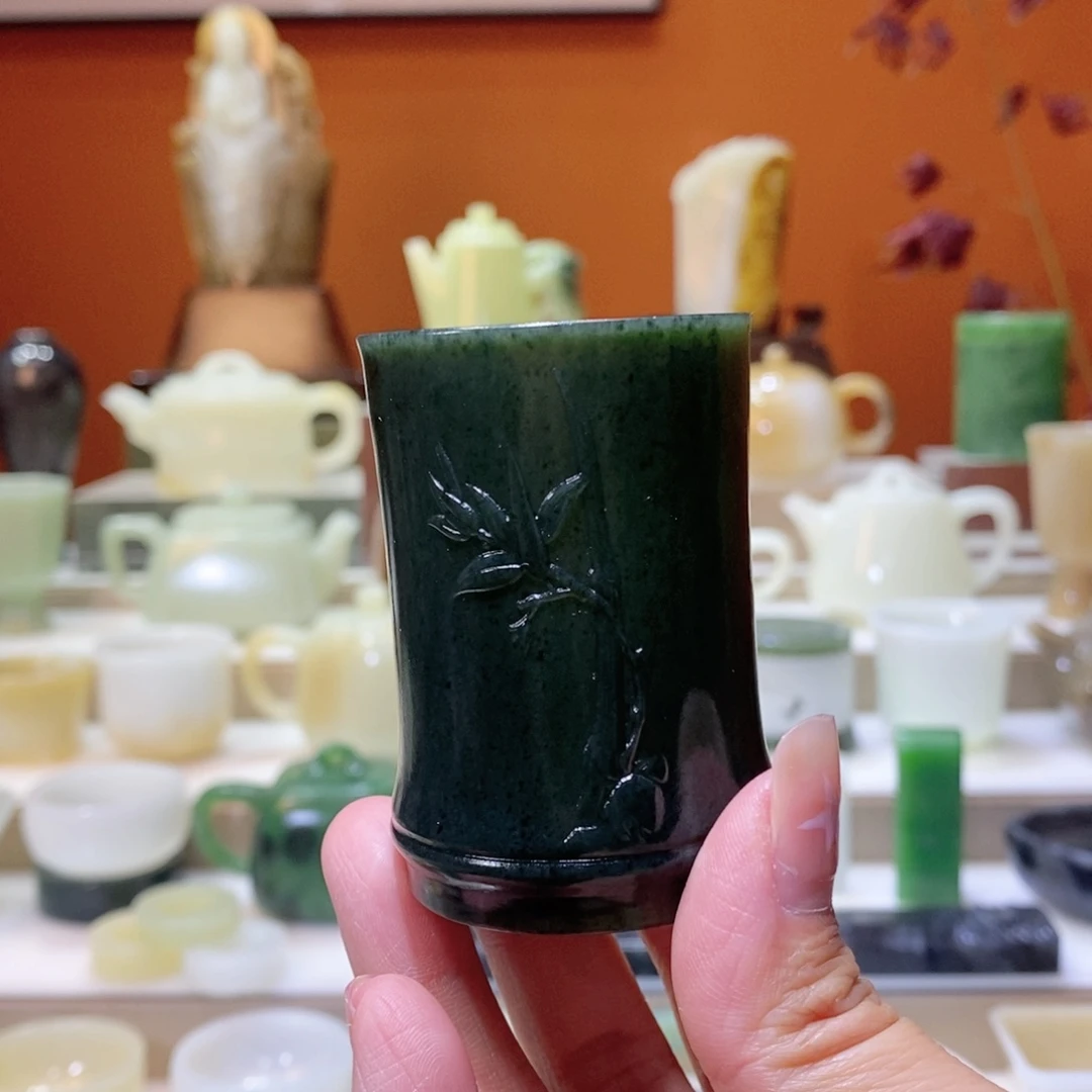 未镶嵌和田玉摆件和田玉青玉竹节杯75ml