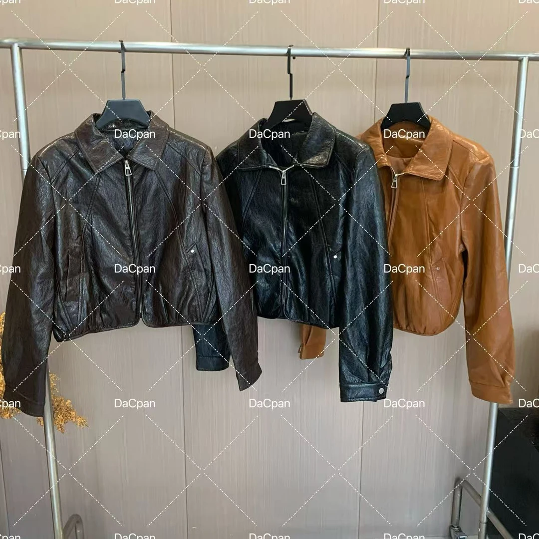 DACPAN- “波士顿大道”翻领拉链短款皮外套 2025/盼·PP 2688