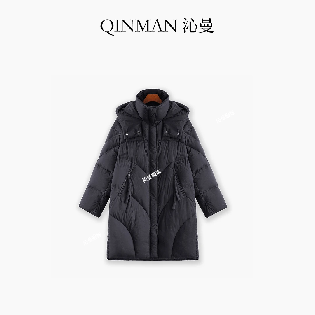 沁曼2A-D06 90白鹅绒冬季新款鹅绒服通勤宽松蓬松中长款外套女