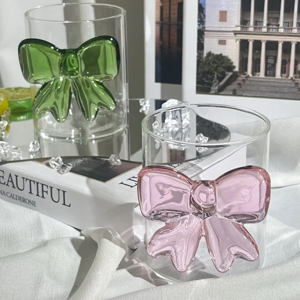彩色蝴蝶结玻璃杯耐热高硼硅喝水杯高颜值女生送闺蜜生日泡茶壶