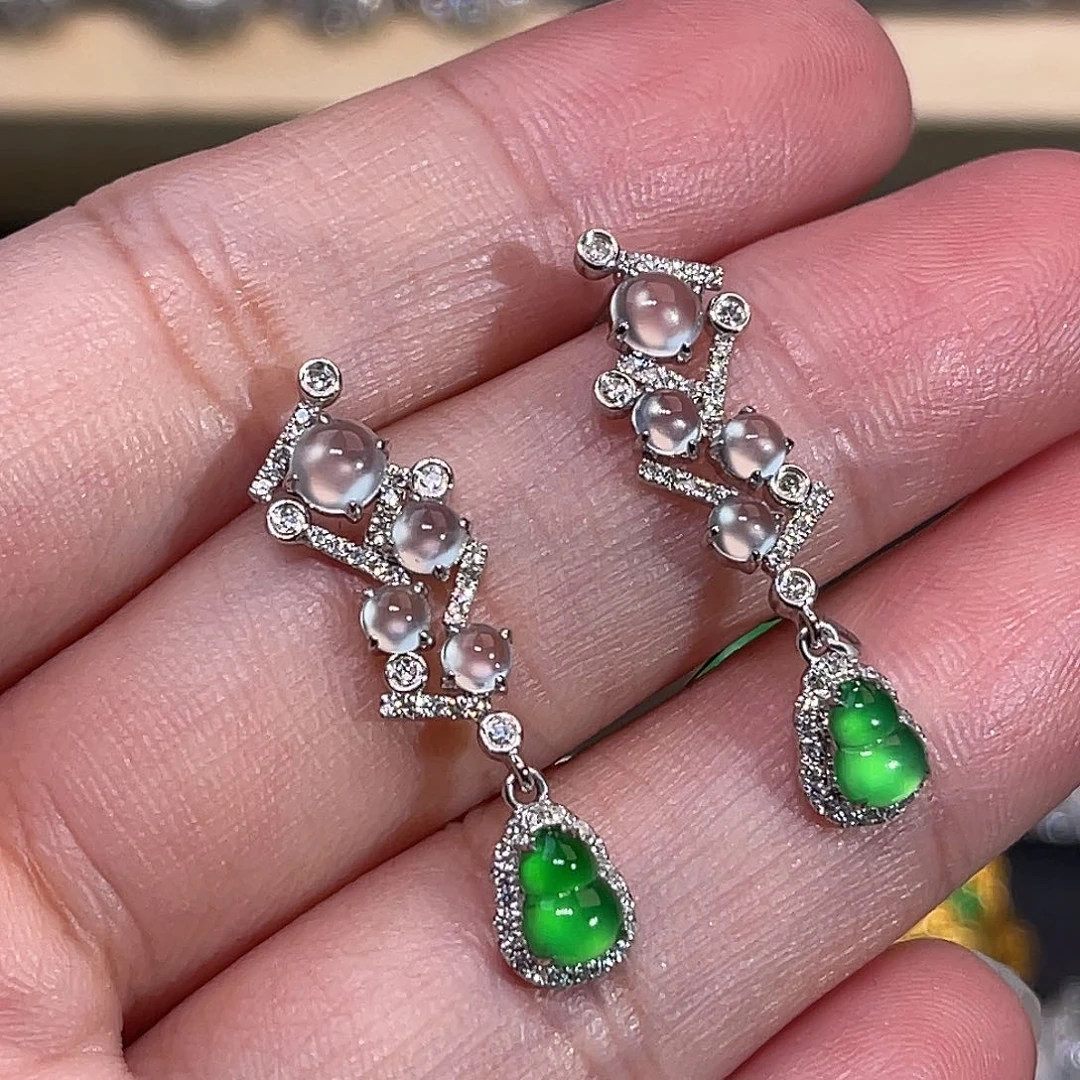 翡翠18K金镶嵌耳饰葫芦