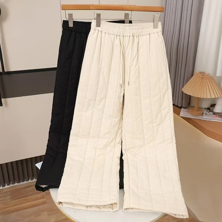 新疆长绒棉冬季女士棉花直筒裤纯色防寒裤保暖神器抽绳细带休闲裤