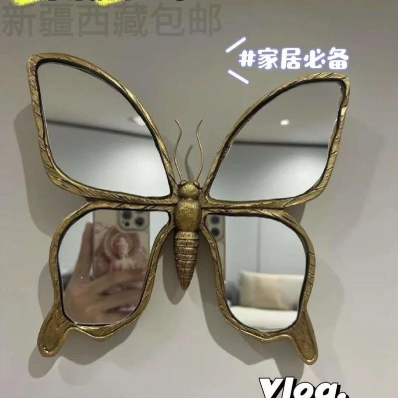 新疆西藏包邮北欧树脂蝴蝶镜子壁饰墙上装饰品创意客厅蜻蜓壁挂复