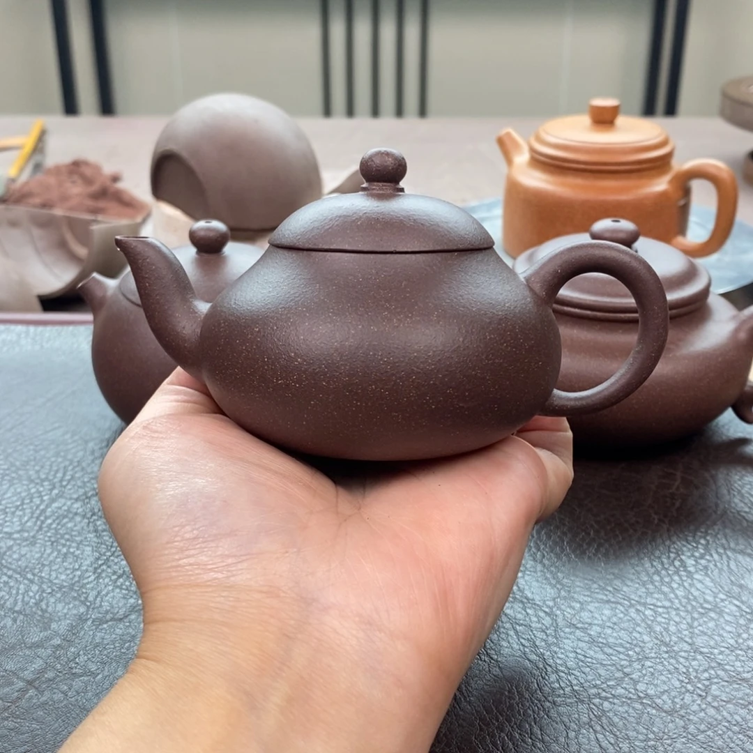 茶壶紫砂千禧紫泥梨形150cc精工半手