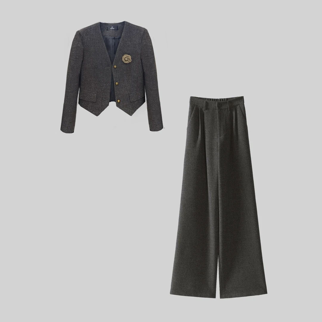 【纪朵研】8130时尚气质两件套女2025秋新款气质显瘦外套阔腿裤套装