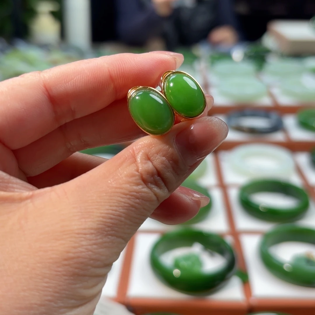 和田玉耳饰银S925镶嵌