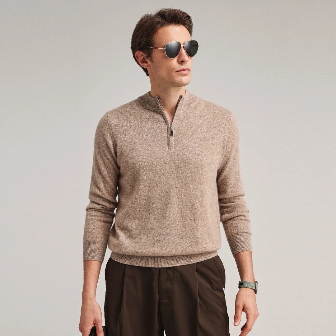 zhaojun/兆君休闲男拉链半高领套衫秋冬时尚男式羊绒衫KSS6015