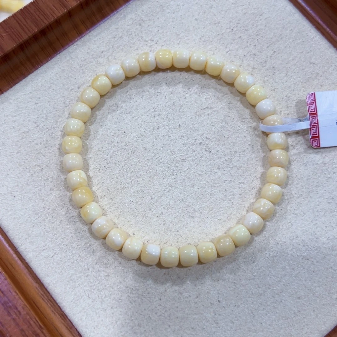 蜜蜡未镶嵌手链5.5m奶白浓蜡手串