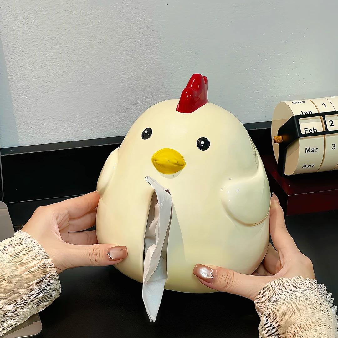 创意可爱小鸡纸巾盒家用客厅陶瓷餐巾纸盒卡通装饰抽纸盒桌面摆件