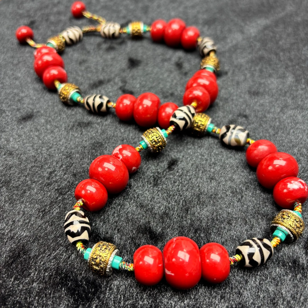 非金属珐琅项链 藏式大枣珠塔链 D74