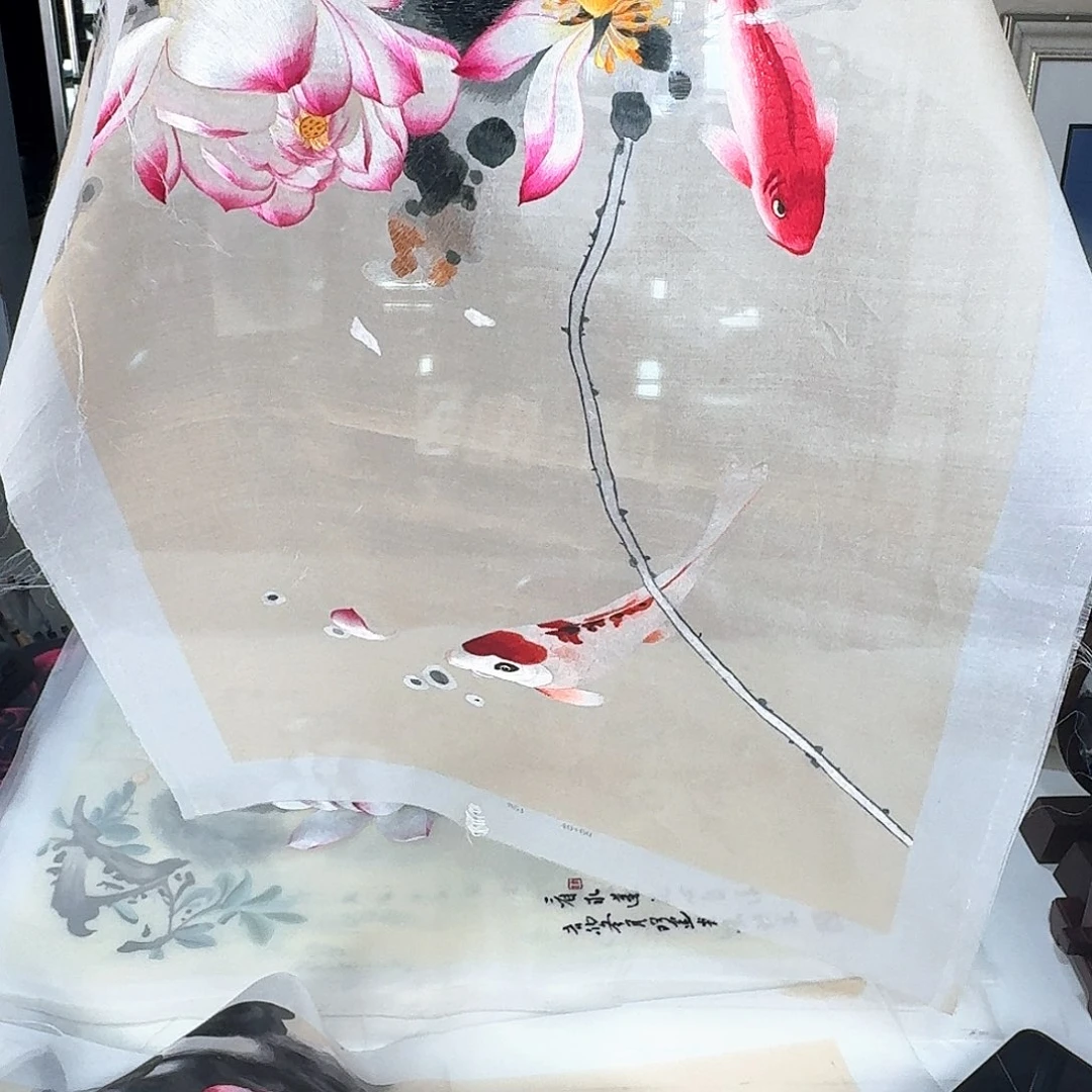扇子加*40-60手工苏绣荷花鱼