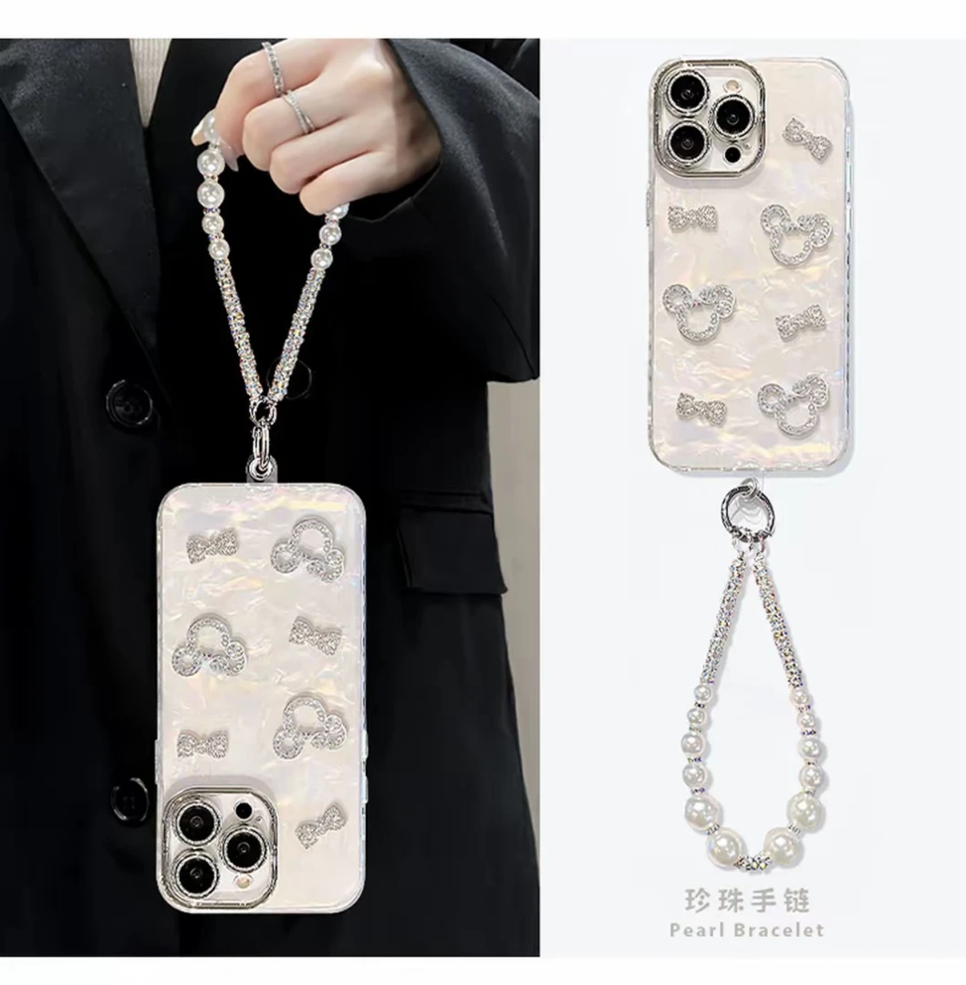 适用【苹果华为oppo小米vivo】米奇蝴蝶结精孔贝壳纹透明全包手机壳