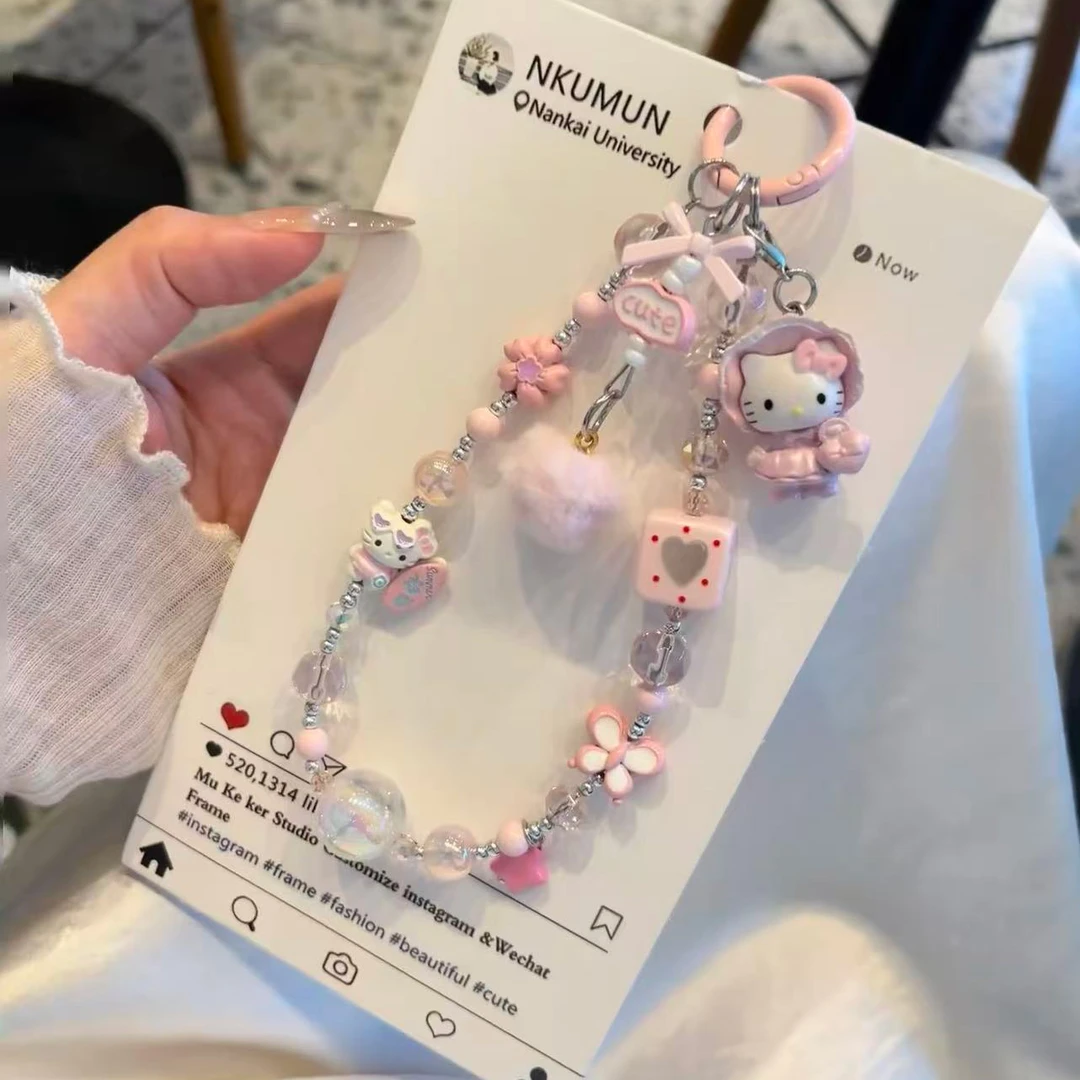 可爱风粉色小毛球kitty猫挂件背包钥匙扣手机挂链