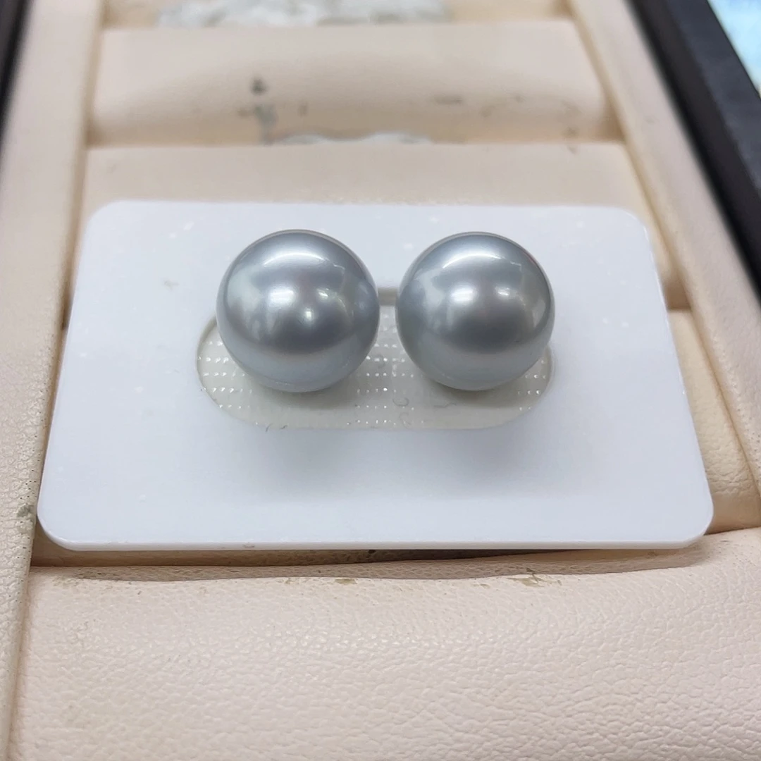 海水珍珠裸珠铂金灰对珠12-13mm