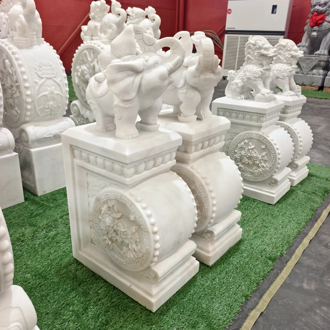 定金链接汉白玉文武双全双鱼抱福吉象抱鼓石庭院门口摆件