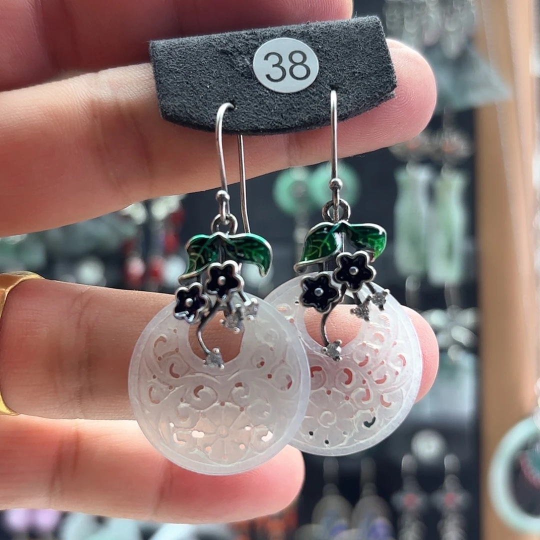 翡翠银S925镶嵌耳饰如****