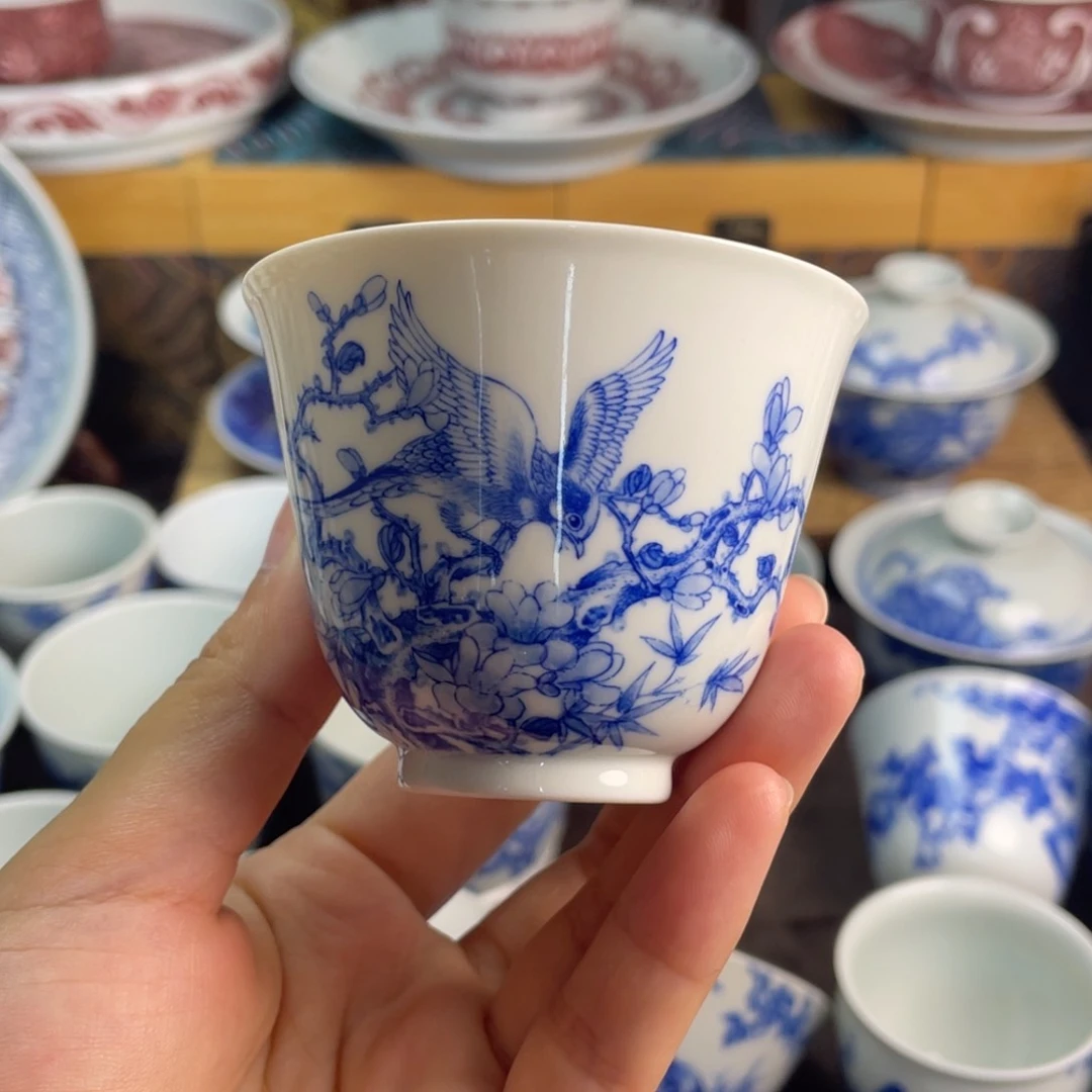 11景德镇青花锦堂富贵花鸟微瑕